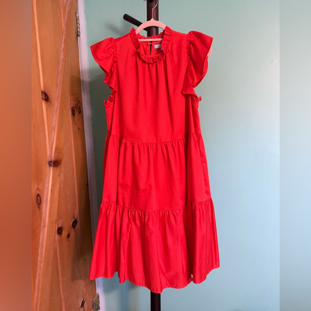 ANTONIO MELANI Orange Ruffle Sleeve Tiered Dress